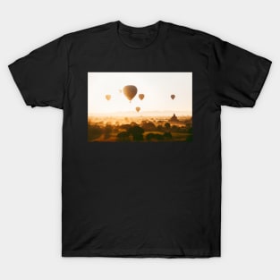 Hot-Air Balloons Flying Over Bagan Pagodas in Myanmar (Burma) T-Shirt